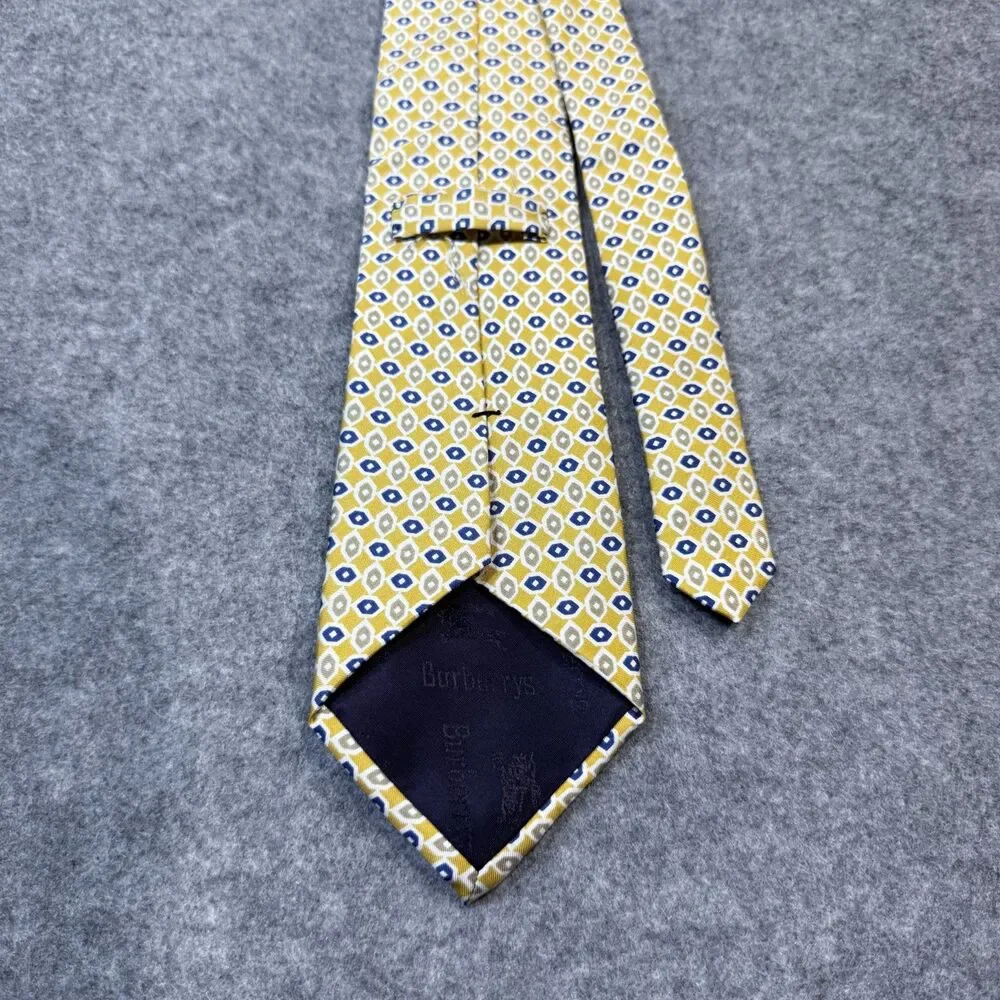 Burberry's London Pure Silk Hand Sewn Dress Tie Men's Yellow &‎ Blue Color NEW